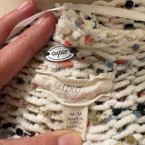 Cupio White Multicolor Woman's Knit Cozy Hooded Sweater Medium - Picture 5 of 6